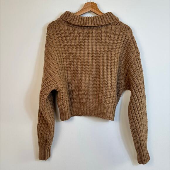 Banana Republic Italian Merino Cropped Sweater Size XS Camel Chunky Knit Funnel - Picture 5 of 13